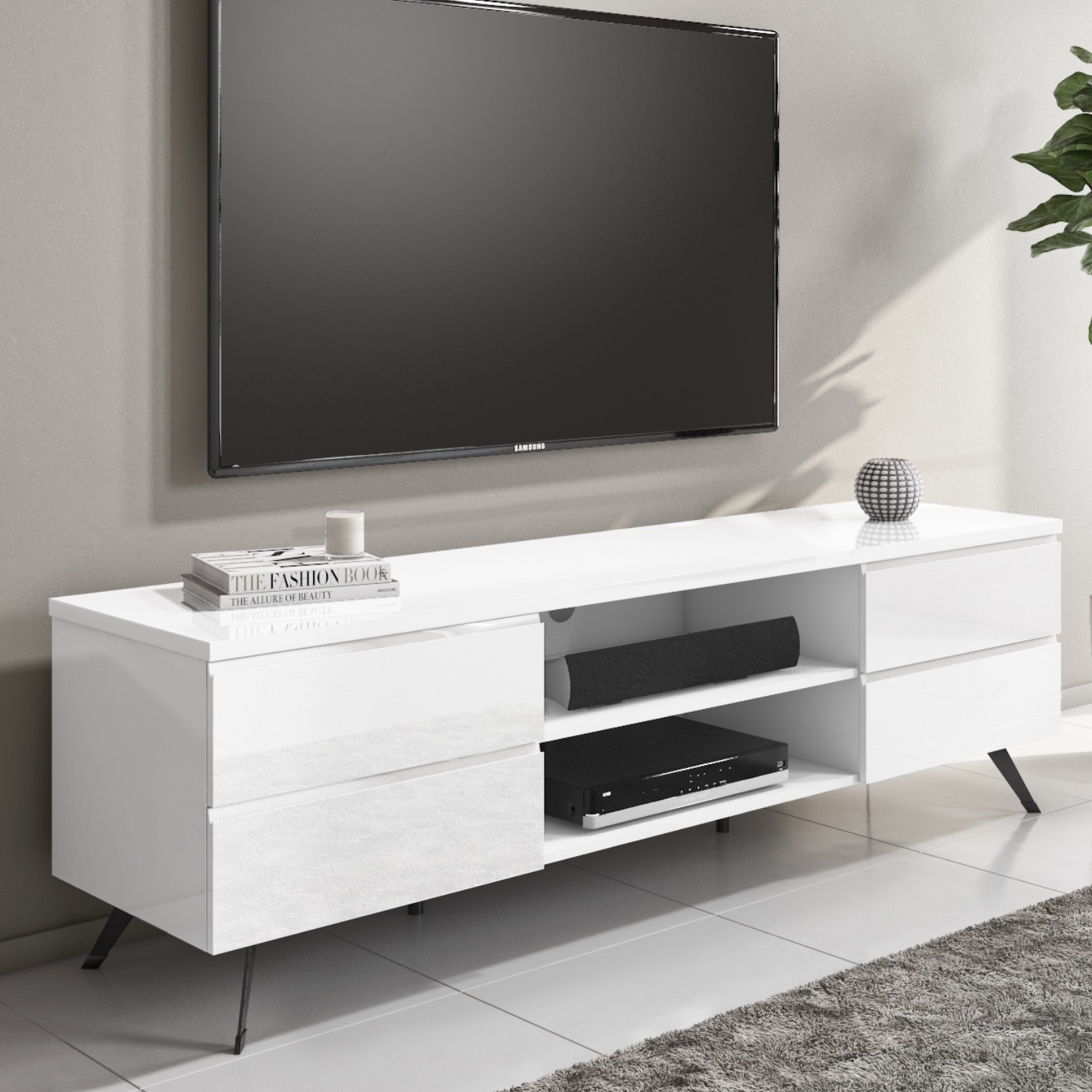 Read more about Wide white gloss tv stand with storage tvs up to 77 rochelle
